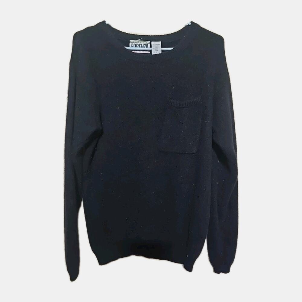 Forenza Black Crew Neck Lambswool Knit Preppy Pullover Sweater Womans Size Large